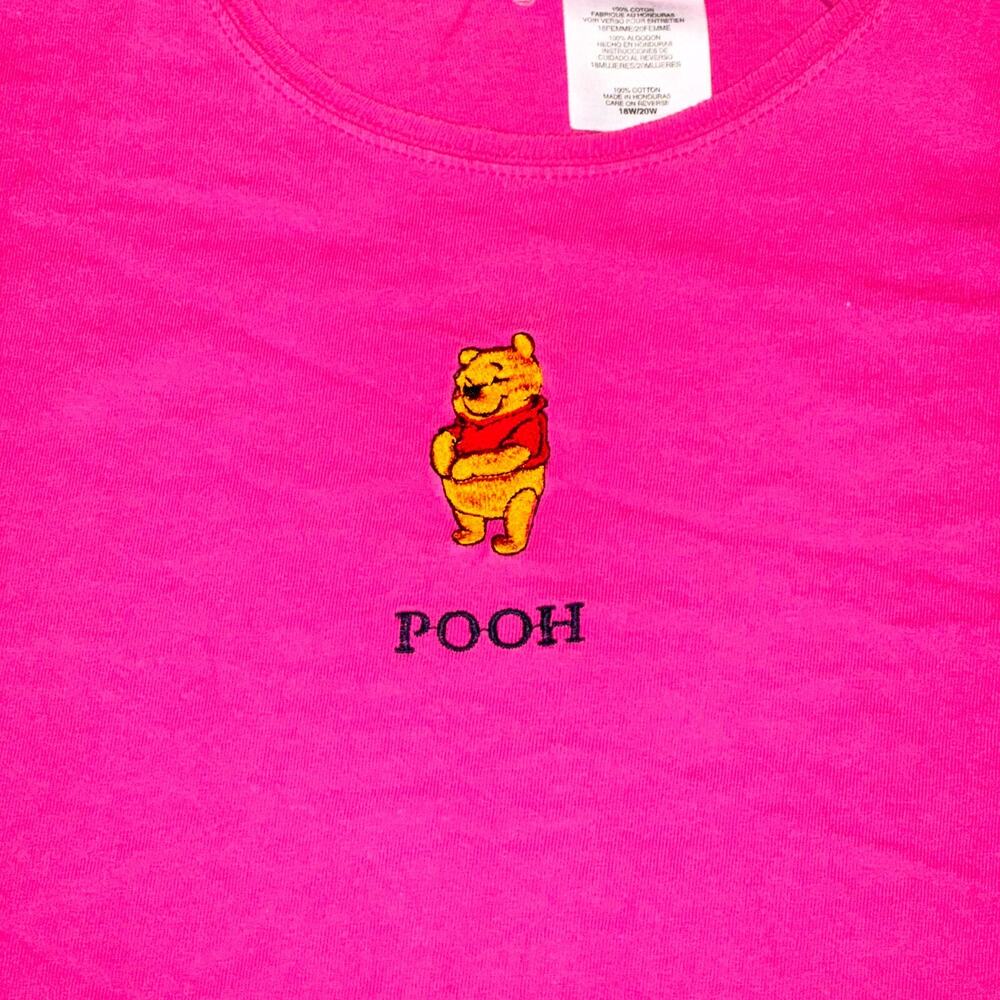 Winnie The Pooh T-Shirt Women's 18W/20W Pink 100% Cotton Short Sleeve Pullover